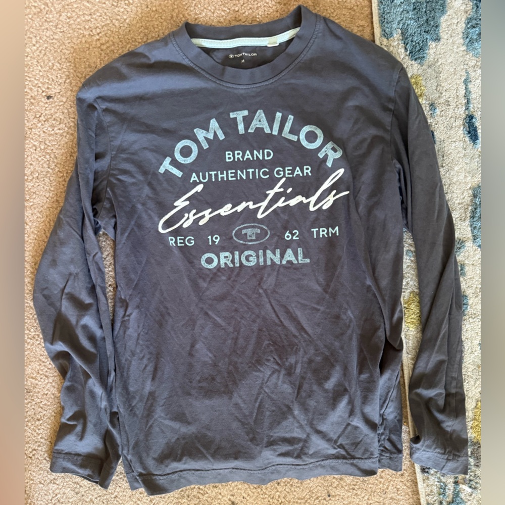 TOM TAILOR Men's Long-Sleeved Shirt with Logo Print Made of Cotton charcoal